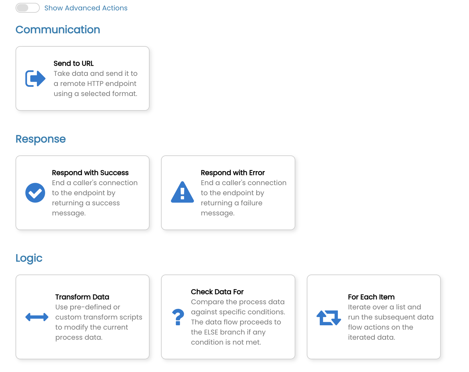 Suggested basic actions for THEN operations.