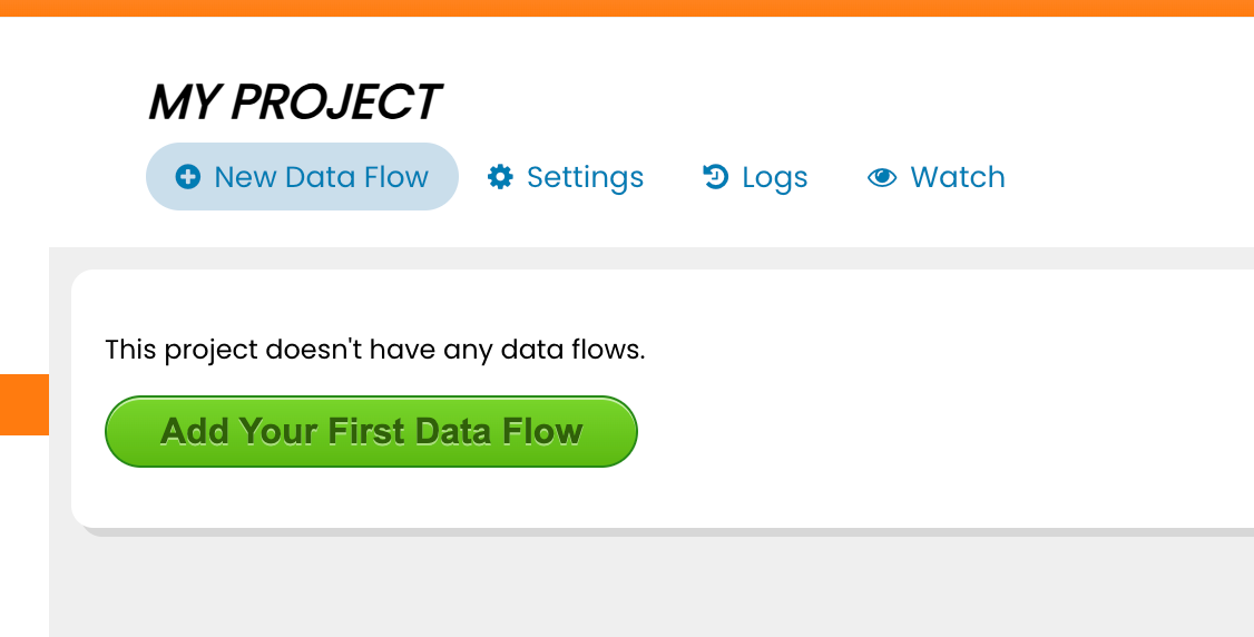 Add Your First Data Flow button in data flow view