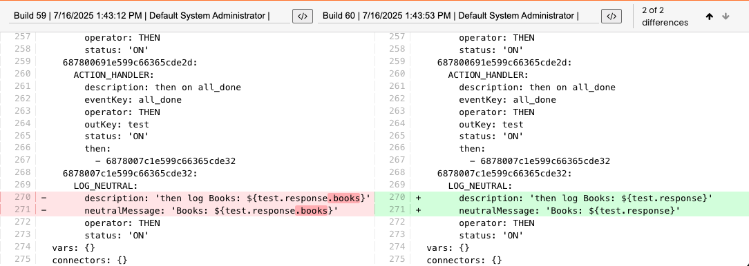 Example of the diff viewer in the Instalink admin panel.