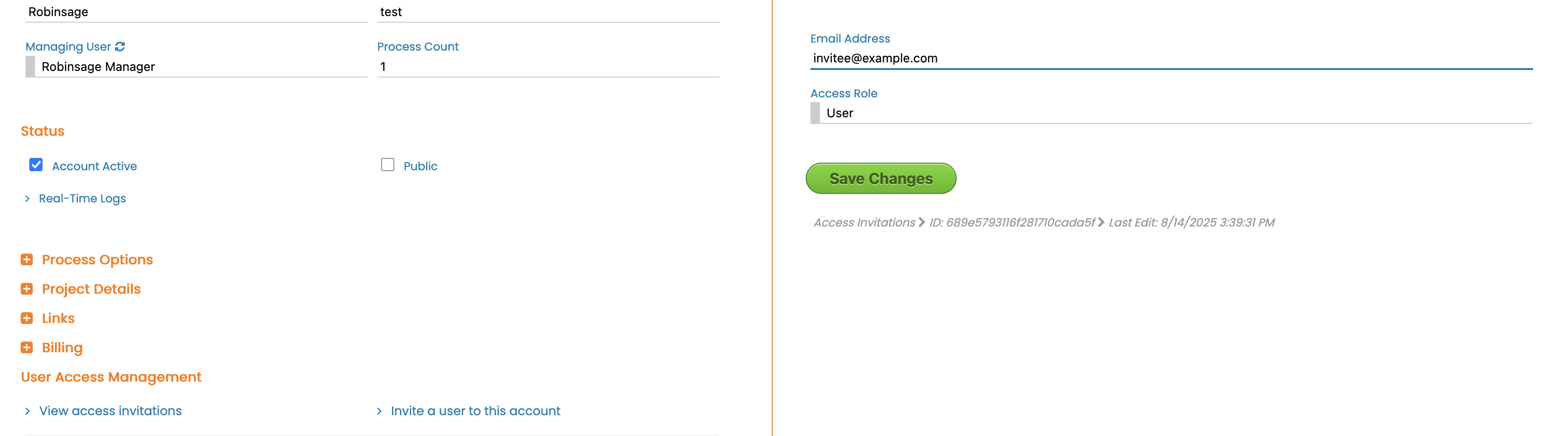Creating an access invitation for account or billing group