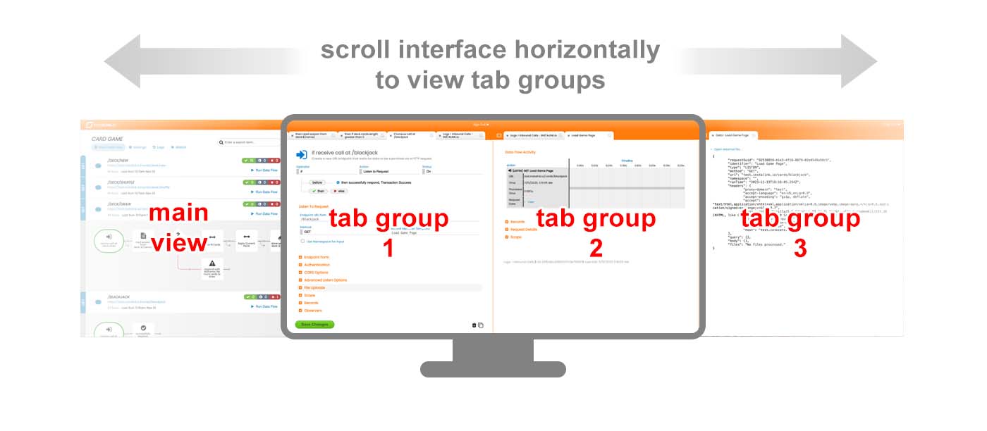 Scroll the interface horizontally to view tab groups.